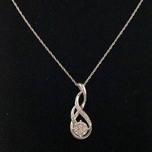 🟡 SALE Sterling Silver Swirl Diamond Pendant and Chain